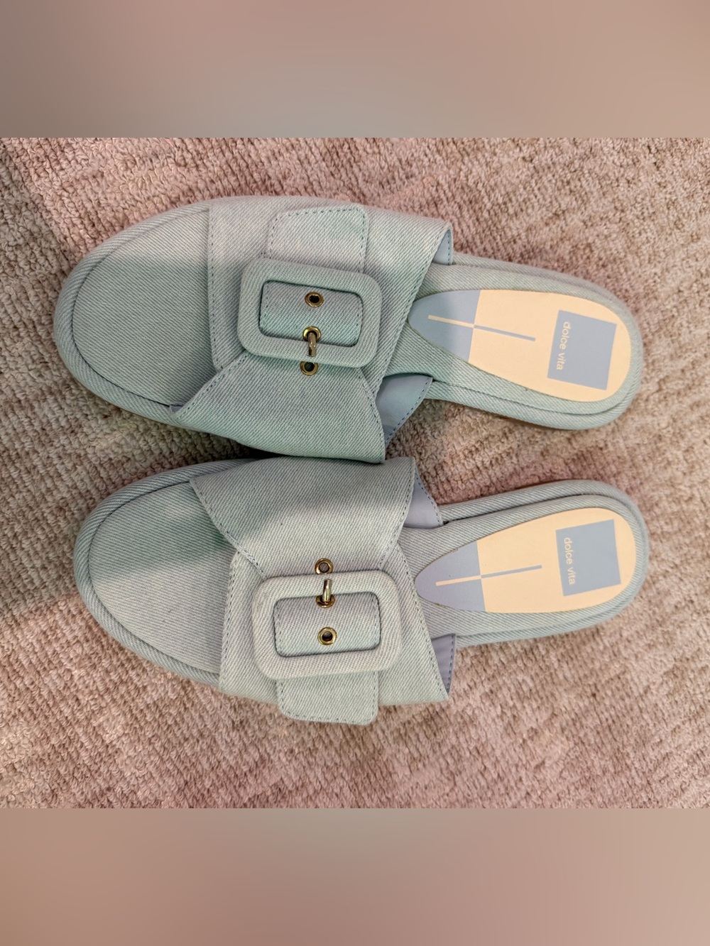 NWOB Dolce Vita Light Blue Denim Buckle Slide Mules